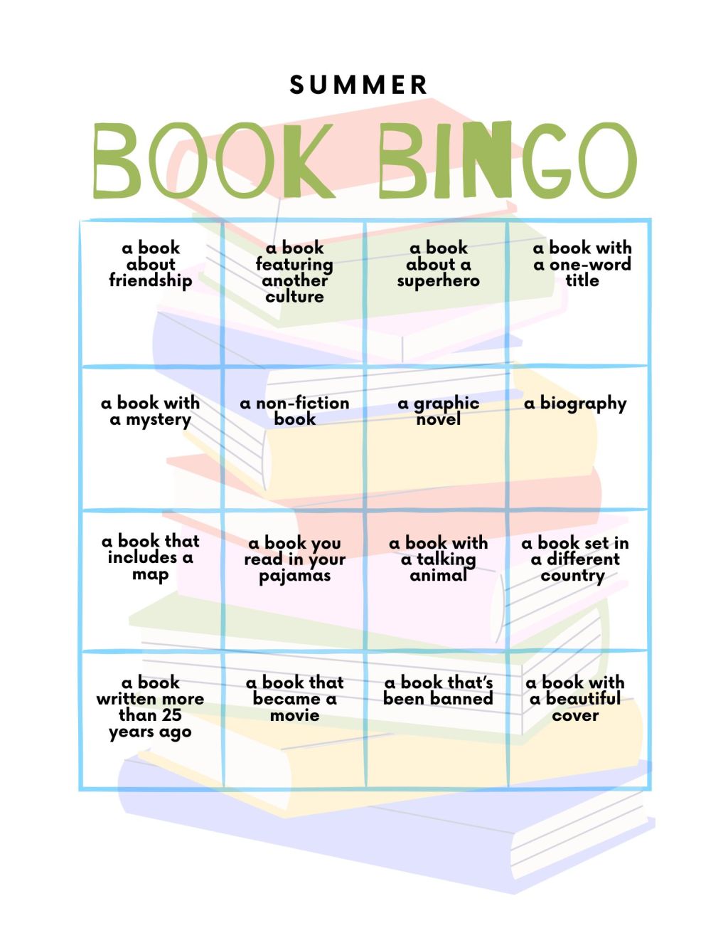 Free Printable Summer Book Bingo for&nbsp;Kids