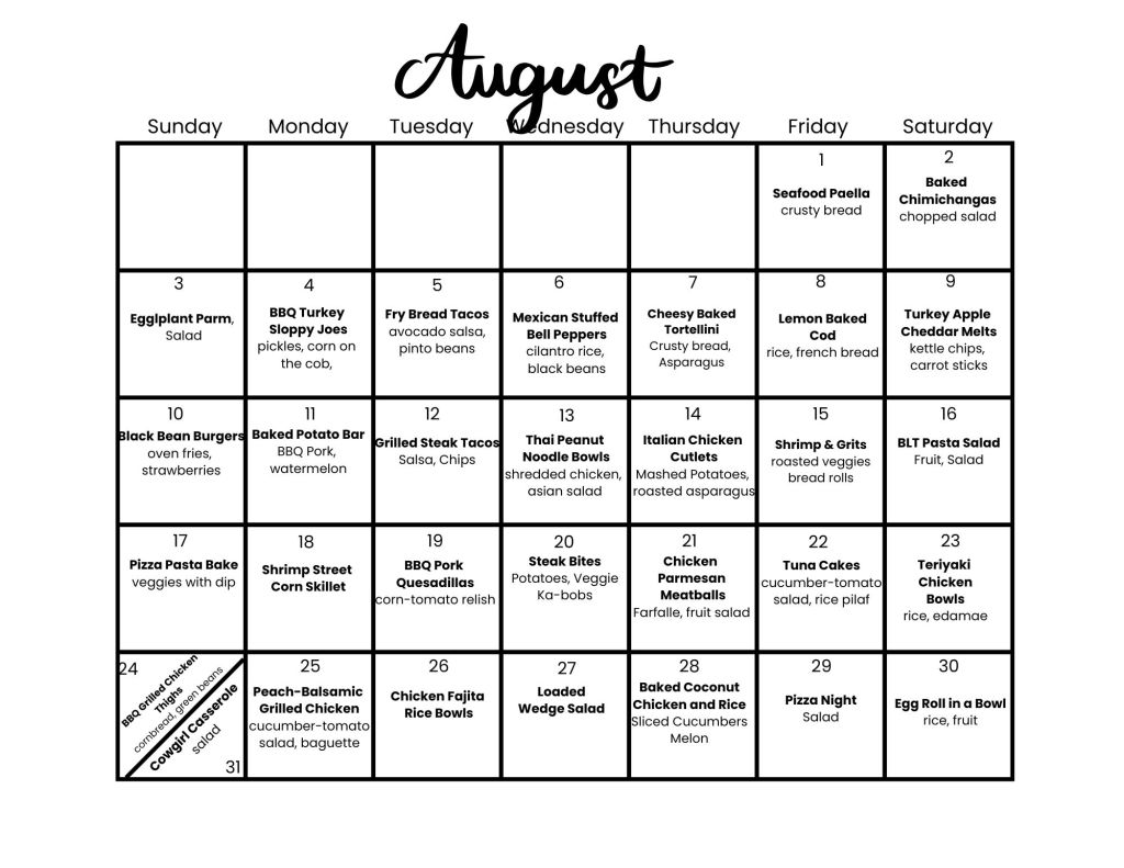 August Meal Planner-Free and&nbsp;Printable